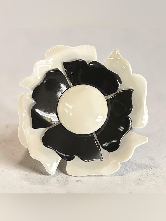 St. John Jewelry - St. John Black White Enamel Flower Brooch Vintage